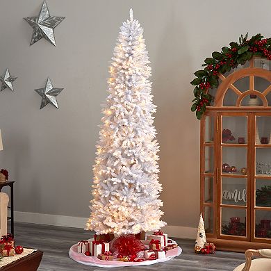 nearly natural 9-ft. Slim White Artificial Christmas Tree with 600 Bulbs: Warm White LED Lights & 1860 Bendable Branches