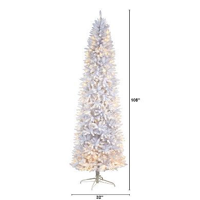 nearly natural 9-ft. Slim White Artificial Christmas Tree with 600 Bulbs: Warm White LED Lights & 1860 Bendable Branches