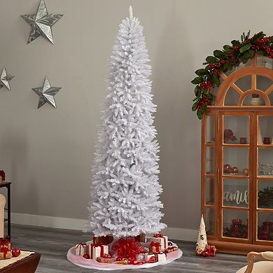 nearly natural 9-ft. Slim White Artificial Christmas Tree with 600 Bulbs: Warm White LED Lights & 1860 Bendable Branches