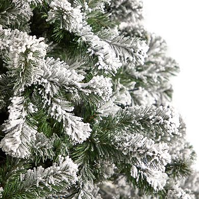 nearly natural 9-ft. Flocked West Virginia Fir Artificial Christmas Tree with 650 Clear LED Lights & 1320 Bendable Branches