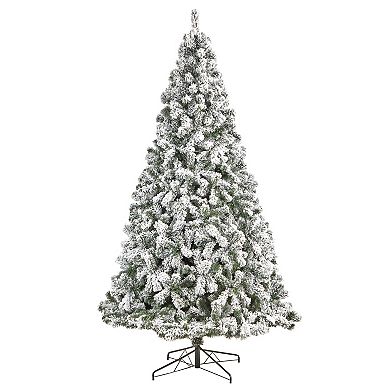 nearly natural 9-ft. Flocked West Virginia Fir Artificial Christmas Tree with 650 Clear LED Lights & 1320 Bendable Branches