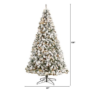 nearly natural 9-ft. Flocked West Virginia Fir Artificial Christmas Tree with 650 Clear LED Lights & 1320 Bendable Branches
