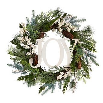 nearly natural 24" Christmas Joy Greenery Holiday Artificial Wreath