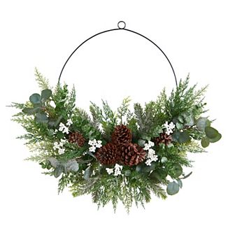 nearly natural 28" Christmas Pine, Eucalyptus, & Berries Metal Circlet Artificial Wreath
