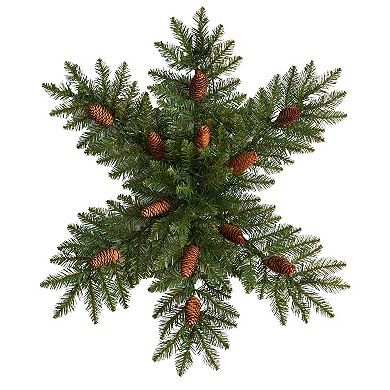 nearly natural 30" Pre-Lit Snowflake Artificial Dunhill Fir Wreath with Pinecones & 40 LED Lights