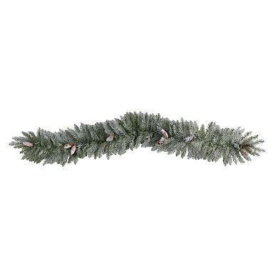 nearly natural 6-ft. Frosted Artificial Christmas Garland with Pinecones & 50 Bulbs: Warm White LED Lights