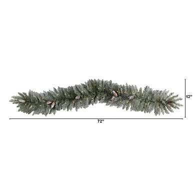 nearly natural 6-ft. Frosted Artificial Christmas Garland with Pinecones & 50 Bulbs: Warm White LED Lights