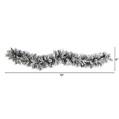 nearly natural 6-ft. Flocked Artificial Christmas Garland with Pine Cones & 35 Bulbs: Warm White LED Lights