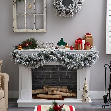 nearly natural 6-ft. Flocked Artificial Christmas Garland with Pine Cones & 35 Bulbs: Warm White LED Lights