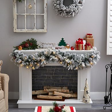 nearly natural 6-ft. Flocked Artificial Christmas Garland with Pine Cones & 35 Bulbs: Warm White LED Lights