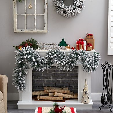 nearly natural 9-ft. Flocked Artificial Christmas Garland with 50 Bulbs: Warm White LED Lights