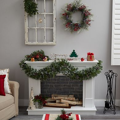 nearly natural 6-ft. Snow Tipped Christmas Artificial Garland with 35 Clear LED Lights & Pine Cones