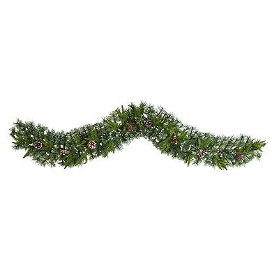 nearly natural 6-ft. Snow Tipped Christmas Artificial Garland with 35 Clear LED Lights & Pine Cones