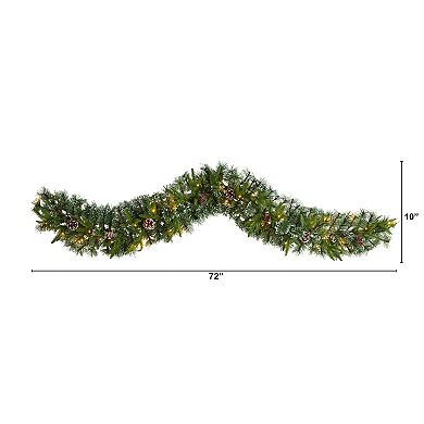 nearly natural 6-ft. Snow Tipped Christmas Artificial Garland with 35 Clear LED Lights & Pine Cones
