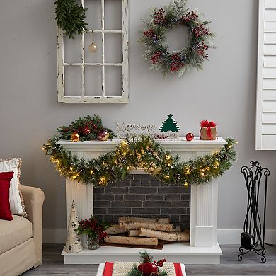 nearly natural 6-ft. Snow Tipped Christmas Artificial Garland with 35 Clear LED Lights & Pine Cones