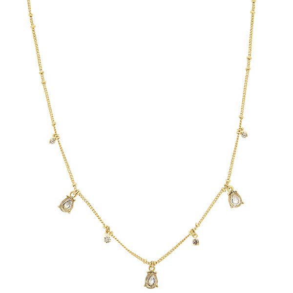 LC Lauren Conrad Gold Tone Gray & Clear Crystal Shaky Teardrop Necklace