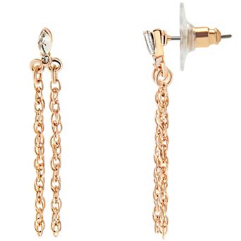 LC Lauren Conrad Rose Gold Tone Crystal Chain Linear Drop Earrings