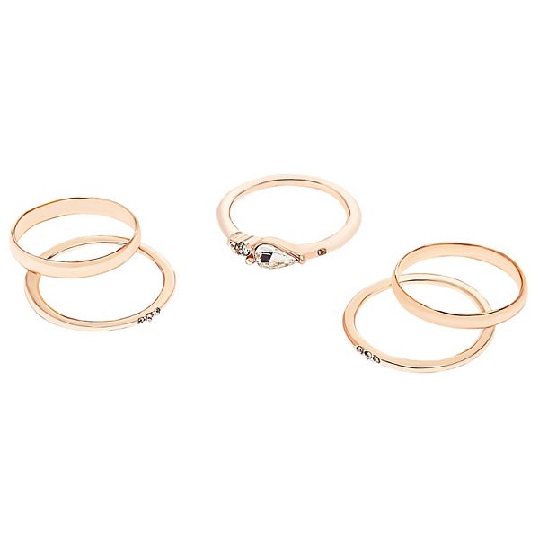 LC Lauren Conrad Rose Gold Tone Crystal Teardrop 5Pack Rings Set