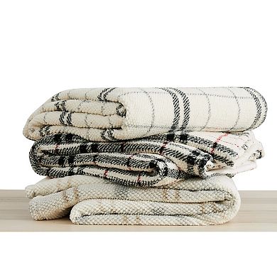 London Fog Popcorn Plaid Plush Black/Red King Blanket
