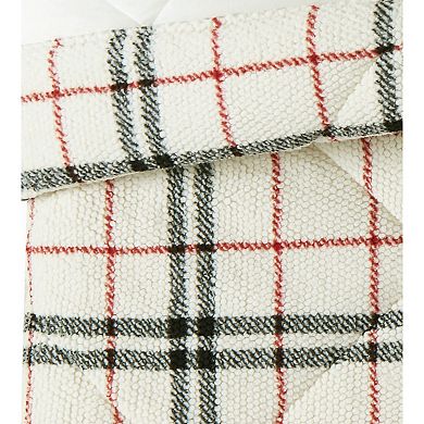 London Fog Popcorn Plaid Plush Black/Red King Blanket