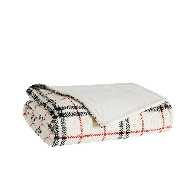 London Fog Popcorn Plaid Plush Blanket, Black, King