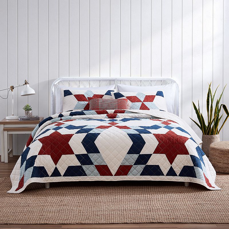 Williamsburg Americana Star Quilt Set with Shams, Blue, King