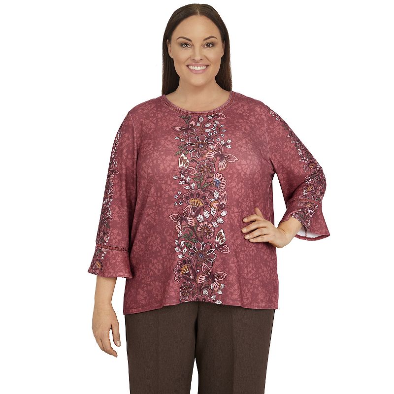 Plus Size Alfred Dunner Sorrento Floral Texture Lace Trim Top, Womens, Siz
