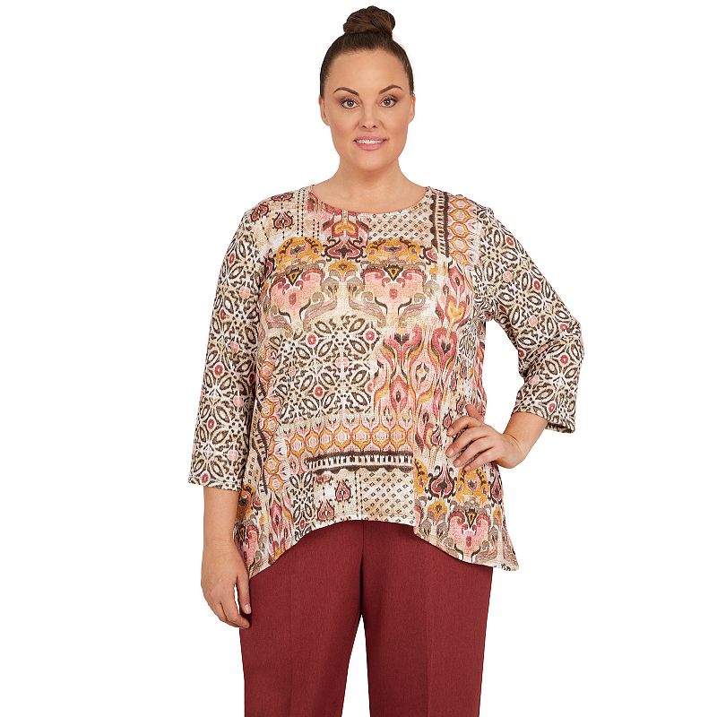 Plus Size Alfred Dunner Sorrento Shimmer Baroque Patchwork Print Top, Women