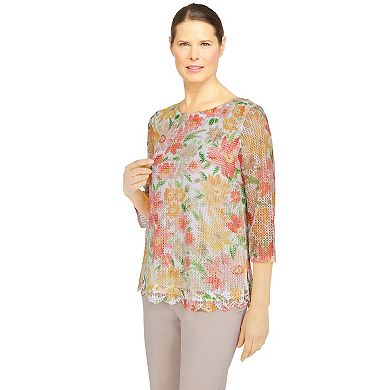 Women's Alfred Dunner Key Largo Mesh Floral Textured Top