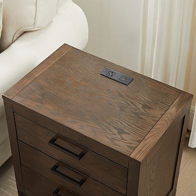 Leick Furniture Modern 3-Drawer Charging Station Nightstand End Table
