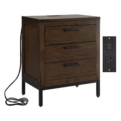 Leick Furniture Modern 3-Drawer Charging Station Nightstand End Table