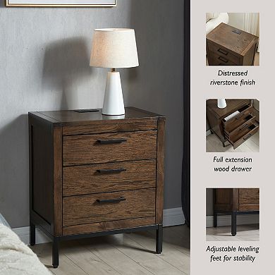 Leick Furniture Modern 3-Drawer Charging Station Nightstand End Table