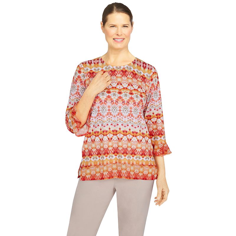 Petite Alfred Dunner Key Largo Ikat Printed Boho Top, Womens, Size: Small 