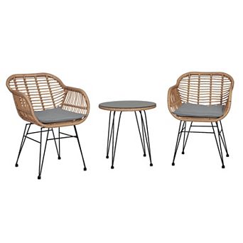 MANHATTAN COMFORT Antibes Patio Conversation Rattan 3 pc Set