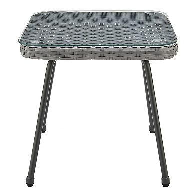MANHATTAN COMFORT Cannes Rope Wicker Patio Chair & End Table 3-piece Set