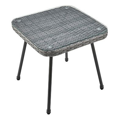 MANHATTAN COMFORT Cannes Rope Wicker Patio Chair & End Table 3-piece Set