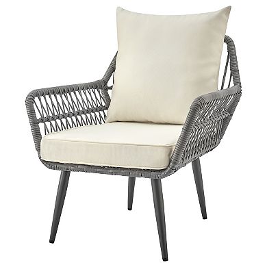 MANHATTAN COMFORT Cannes Rope Wicker Patio Chair & End Table 3-piece Set