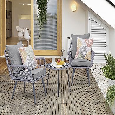 MANHATTAN COMFORT Cannes Rope Wicker Patio Chair & End Table 3-piece Set