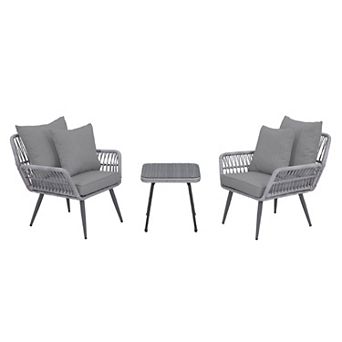 MANHATTAN COMFORT Cannes Rope Wicker Patio Chair & End Table 3 pc Set