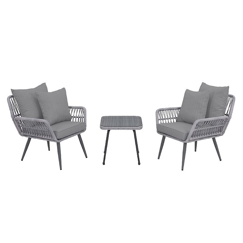 MANHATTAN COMFORT Cannes Rope Wicker Patio Chair & End Table 3-piece Set, G
