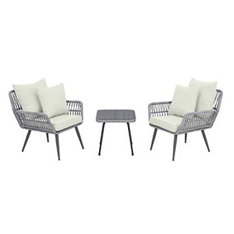 MANHATTAN COMFORT Cannes Rope Wicker Patio Chair & End Table 3 pc Set