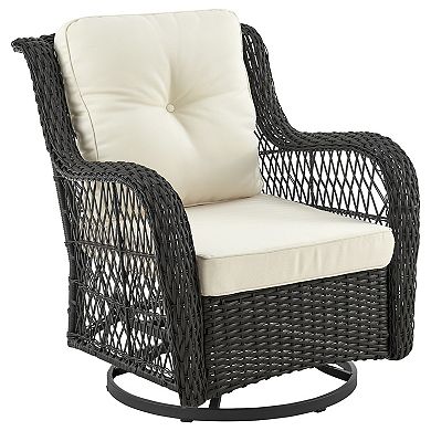 MANHATTAN COMFORT Fruttuo Swivel 3-Piece Patio Conversation Set with Seat Cushions