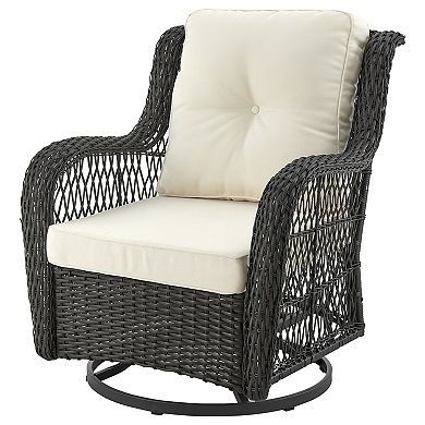 MANHATTAN COMFORT Fruttuo Swivel 3-Piece Patio Conversation Set with Seat Cushions