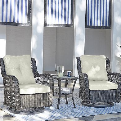 MANHATTAN COMFORT Fruttuo Swivel 3-Piece Patio Conversation Set with Seat Cushions