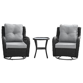 MANHATTAN COMFORT Fruttuo Swivel 3 pc Patio Conversation Set with Seat Cushions