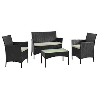 MANHATTAN COMFORT Imperia Rattan Patio Loveseat, Chair & Coffee Table 4 pc Set