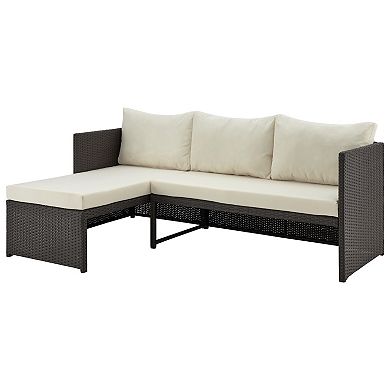 MANHATTAN COMFORT Menton Patio 2-Seater & Lounge Chair with Seat Cushions & Coffee Table Set