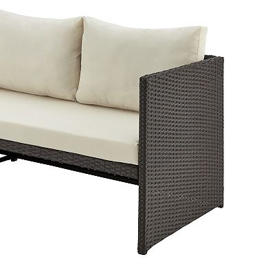 MANHATTAN COMFORT Menton Patio 2-Seater & Lounge Chair with Seat Cushions & Coffee Table Set