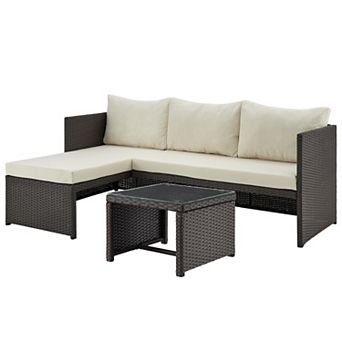MANHATTAN COMFORT Menton Patio 2-Seater & Lounge Chair with Seat Cushions & Coffee Table Set
