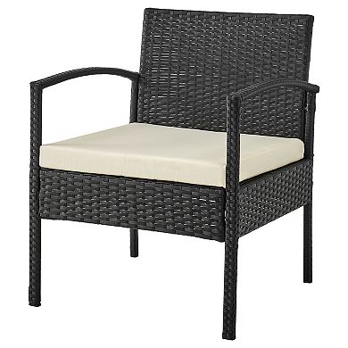 MANHATTAN COMFORT Noli Rattan Patio Loveseat, Chair & Coffee Table 4-piece Set